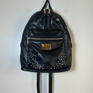Juicy Couture Black Faux Leather Studded Backpack Gold Accents‎